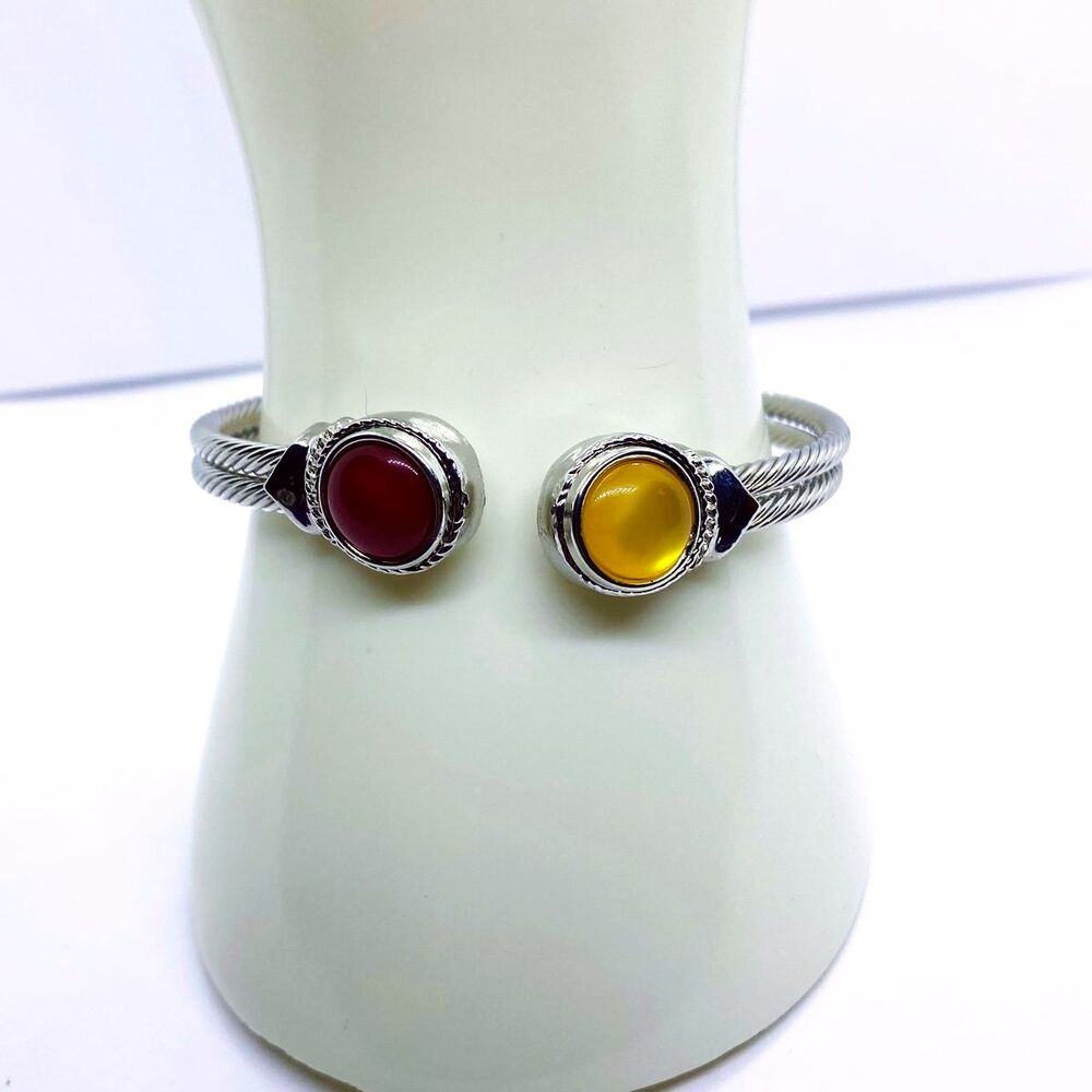 Snap-Button Charm Silver-Tone Bangle Bracelet - image 4